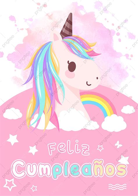 Gambar Selamat Ulang Tahun Kartun Unicorn Rainbow Pink Kartu Ucapan