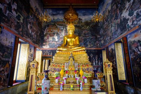 Beautiful Of Golden Buddha Statue And Thai Art Architecture Stock