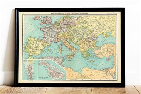 Map Of Europe Poster Central Europe Atlas High Resolution
