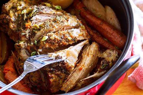 Slice pork and serve with vegetables. One-Pot Pork Roast Recipe with Garlic Carrot and Potatoes ...