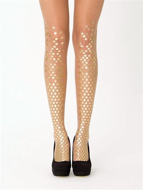 Fantastic Mermaid Tights With Glossy Gold Fish Scales Pattern Wear