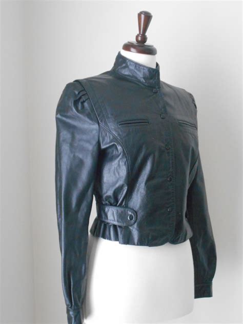 80s berman s leather cropped jacket crop jacket denim jacket leather jacket dust pearls