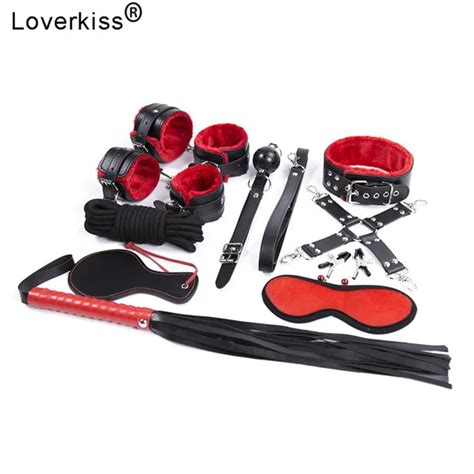 Loverkiss 10pcs Aaa Fauxl Leather Bondage Restraints Bdsm Set Sex Slave Adult Games Sexy Mask
