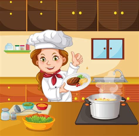 Beautiful Woman Chef In The Kitchen Vector Eps Uidownload