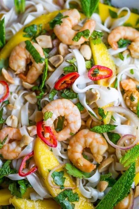 Pla goong is perfect for the add the thinly sliced lemongrass, mint leaves, and cooked shrimp and mix them with the nam prin pao dressing. Mango & Shrimp Thai Noodle Salad - A Saucy Kitchen