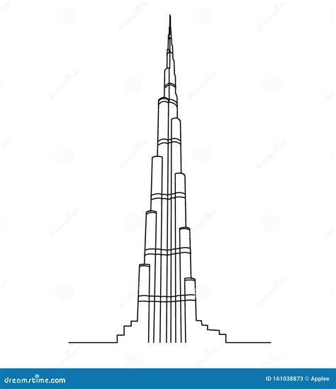 World S Tallest Building Burj Khalifa Outlined Drawing Vetor Stock