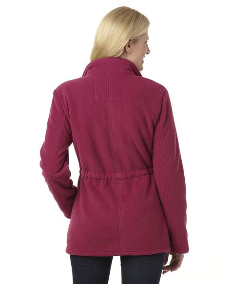 Women Burgundy Fleece Jacket With Long Button