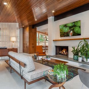 You really need to see this tile. 75 Beautiful Mid-Century Modern Living Room With A Brick Fireplace Pictures & Ideas - September ...