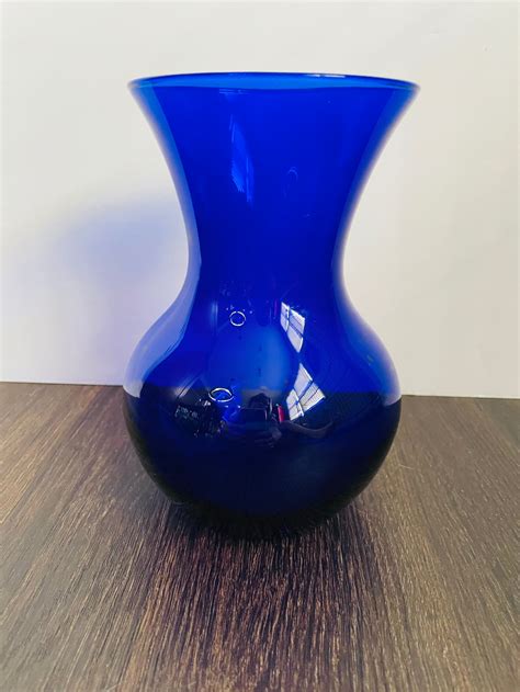 Vintage Cobalt Blue Libby Glass Flower Vase Contemporary Mid Etsy