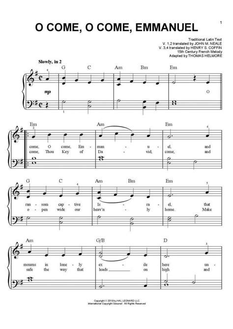 O Come O Come Emmanuel Piano Sheet Music