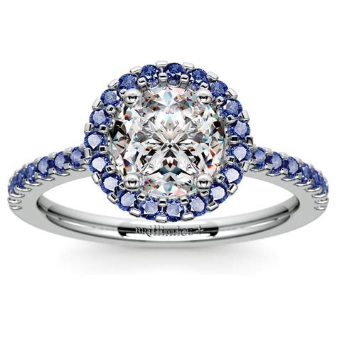 Halo Sapphire Gemstone Engagement Ring With Side Stones In Platinum