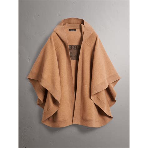 wool cashmere blend hooded poncho in camel women burberry united kingdom