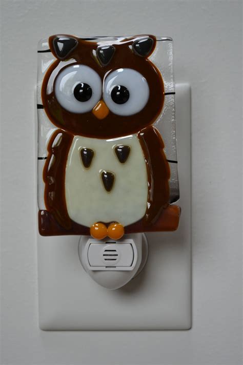 Fused Glass Owl Night Light Owl Nite Lite With Automatic Etsy Owl