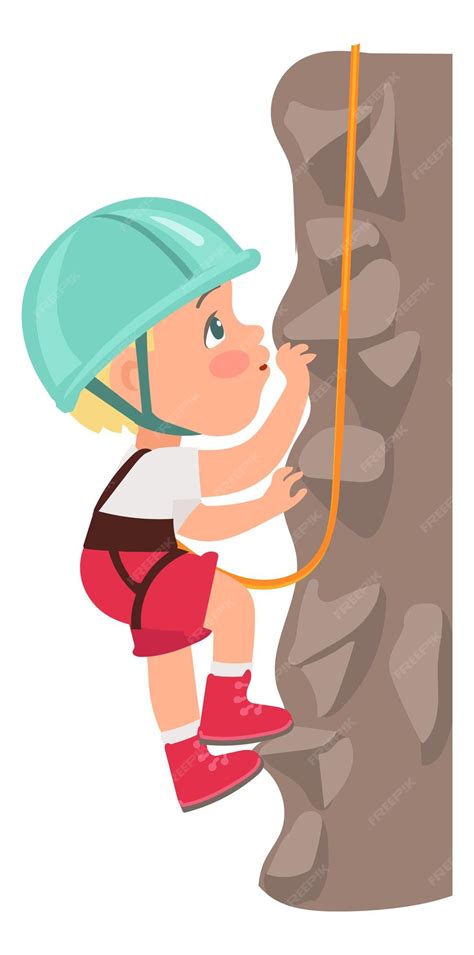 Premium Vector Alpinist Kid Character Cartoon Boy Climbing Rock