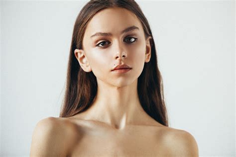 Wallpaper Aleksey Trifonov Simple Background Women Model Face Bare Shoulders Long Hair