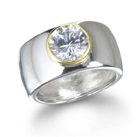 Diamond white gold bezel set ring, 0.69 carats. WHITE+CZ+BEZEL+SETTING+WIDE+BAND+RING | Diamond ring settings