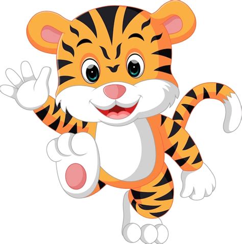 Lindo Tigre De Dibujos Animados Vector Premium