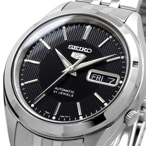 seiko 5 snkl23k1 snkl23 automatic 21 jewels black dial stainless steel men watch ebay