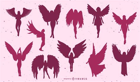 Beautiful Angels Silhouette Set Vector Download