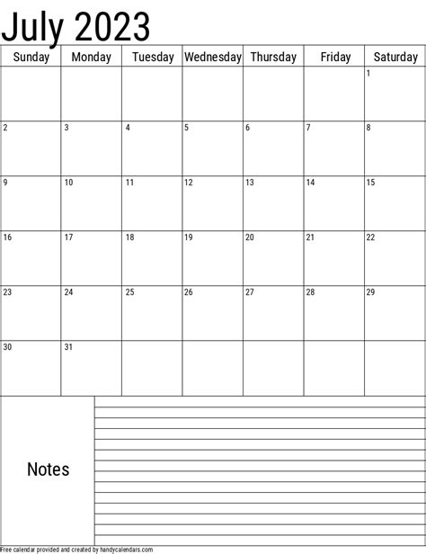July 2023 Calendar With Holidays Handy Calendars