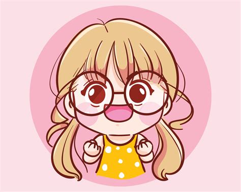 Cheerful Cute Girl Character Hand Drawn Cartoon Art Illustration