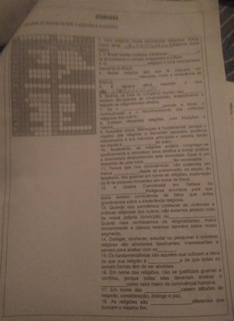 Complete As Lacunas Abaixo E Preencha A Cruzadinha