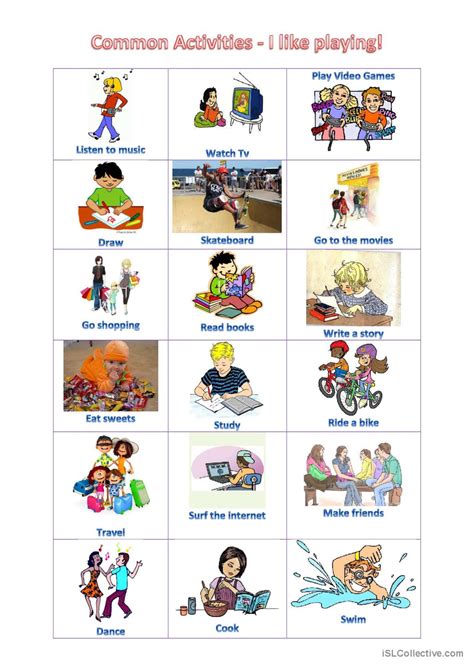Common Activities What Do You Like English Esl Worksheets Pdf And Doc
