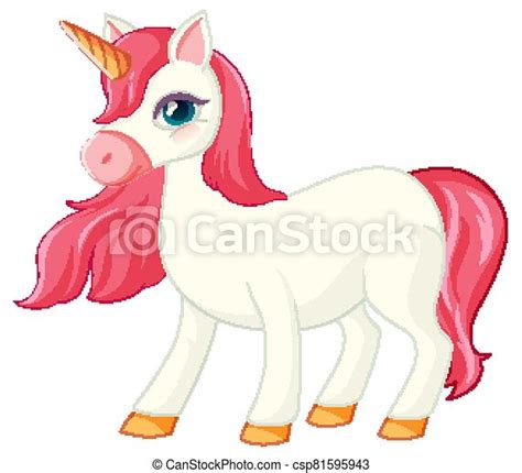 Cute Pink Unicorn In Normal Standing Position On White Background