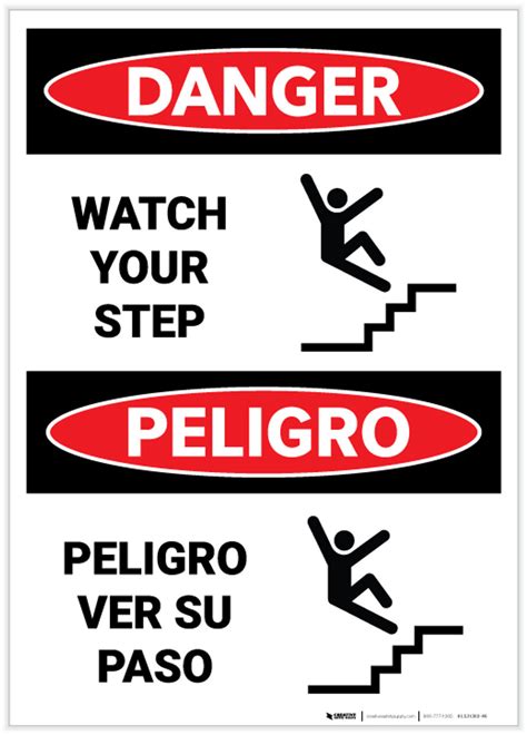 Danger Watch Your Step Spanish Bilingual Label