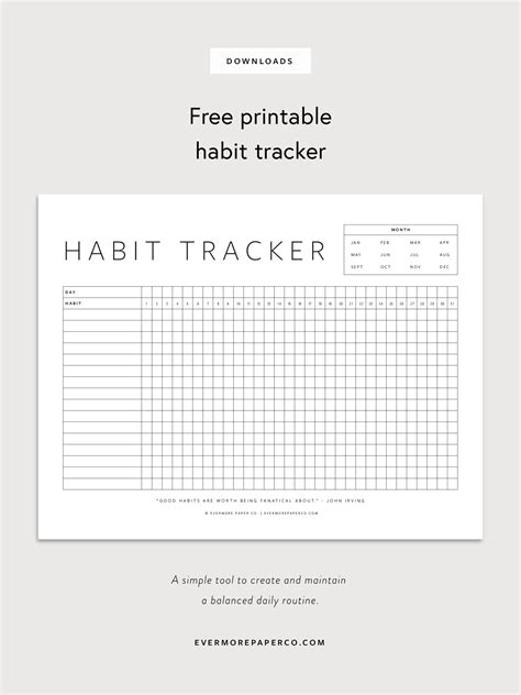 Free Printable Habit Tracker Evermore Paper Co