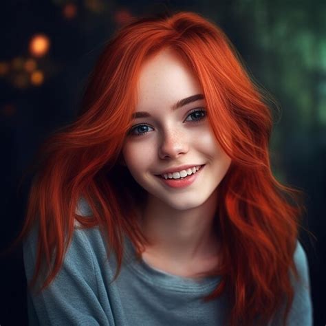 Premium Ai Image A Woman With Red Hair Is Smiling And Has A Smile On