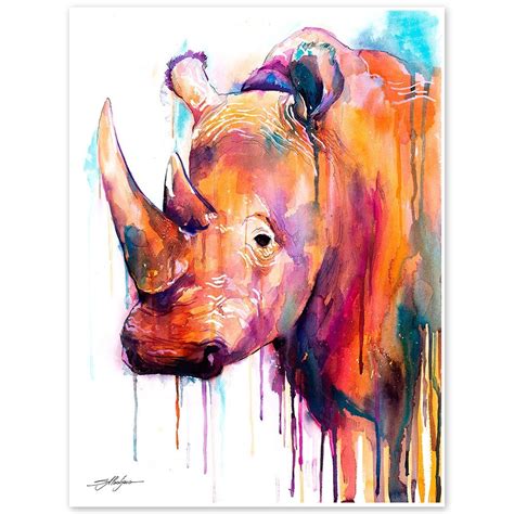 Colorful Rhino Watercolor Painting Print By Slaveika Aladjova