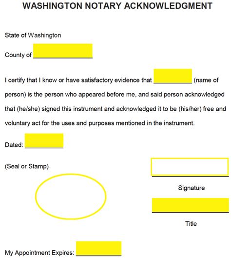 Free Washington Notary Acknowledgment Form PDF Word EForms