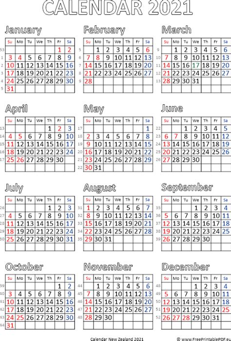 2021 Year Calendar Nz Printable Annialexandra