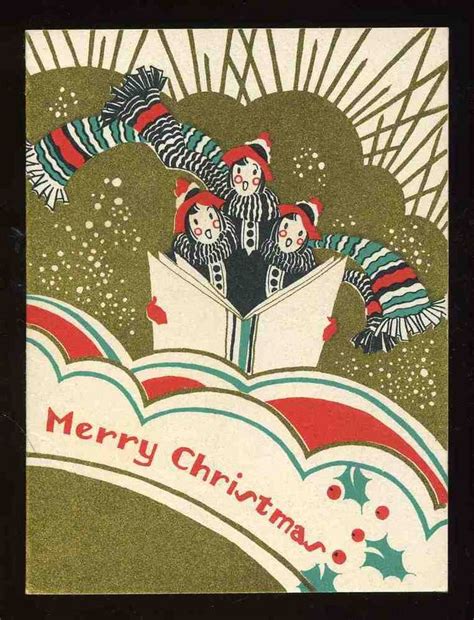 Vintage 1920s Art Deco Carolers Scene Christmas Card Vintage