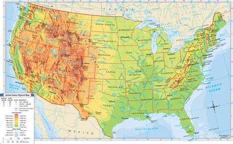A Physical Map Of The United States Tourist Map Of English