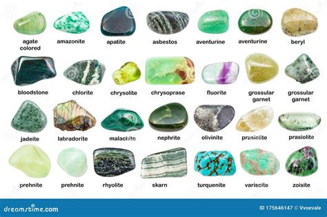 Collection Of Various Green Gemstones With Names Stock Image Image Of
