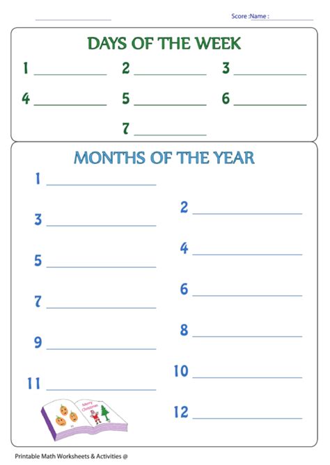 Days Of The Week Months Of The Year Worksheet Template Book Printable