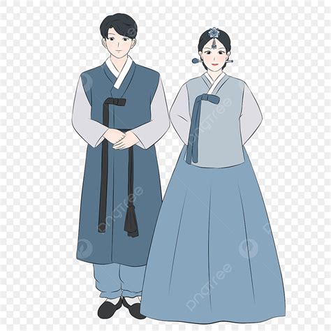Korean Traditional Hanbok Png Transparent Korean Couple Wearing Blue