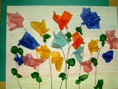 Tissue Flower Collage Kids And Glitter