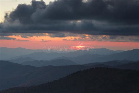 Smoky Mountains Ridge At Cloudy Sunset Stock Photo Image Of Dawn
