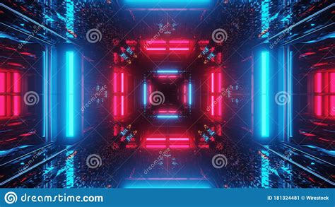 Futuristic Illustration Of Abstract Red And Blue Light Patterns On A