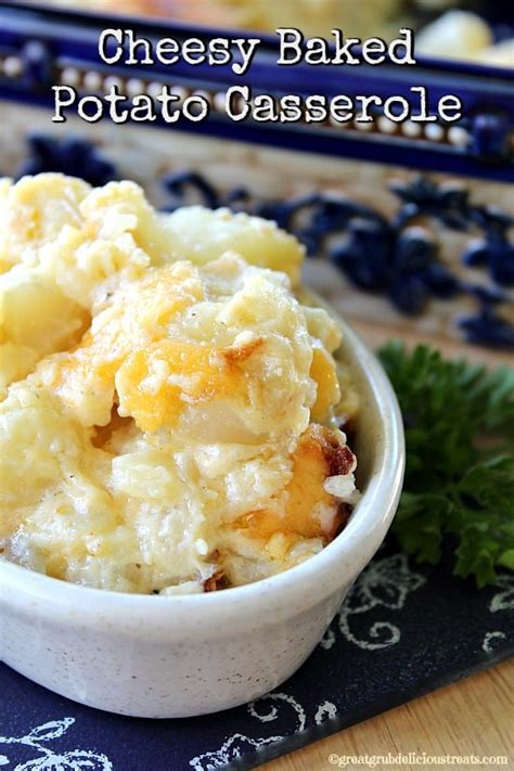Twice baked potato casserole is a simple way to use all the ingredients for twice baked potatoes but in a creamy for a creamier casserole, use a potato masher and mash potatoes thoroughly. Cheesy Baked Potato Casserole - Great Grub, Delicious Treats