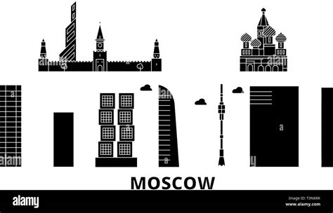 Russia Moscow City Flat Travel Skyline Set Russia Moscow City Black