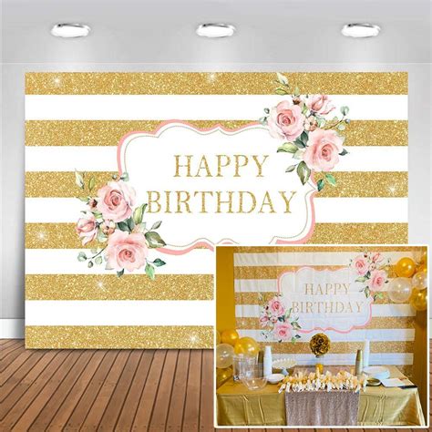 Buy Mehofoto Pink Rose Birthday Backdrop Gold Stripes Birthday