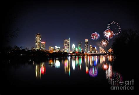 Downtown Austin Texas Night Skyline Fireworks Photograph By Bruce Lemons