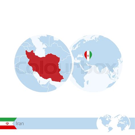 Iran On World Globe With Flag And Regional Map Of Iran Stock Vector