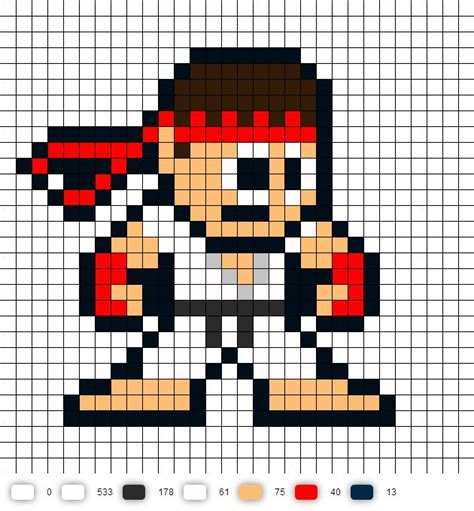 Ryu Street Fighter Perler Bead Pattern Arte píxeles minecraft Dibujos en cuadricula