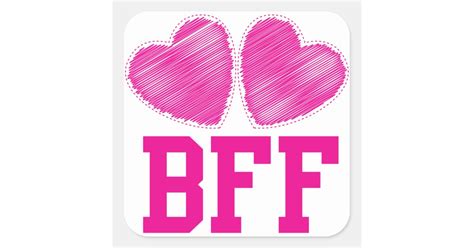 Bff Best Friends Forever With Love Hearts Square Sticker Zazzle