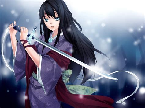 Anime Girl With Sword Anime Characters Pinterest Anime Anime Kimono And Wallpaper